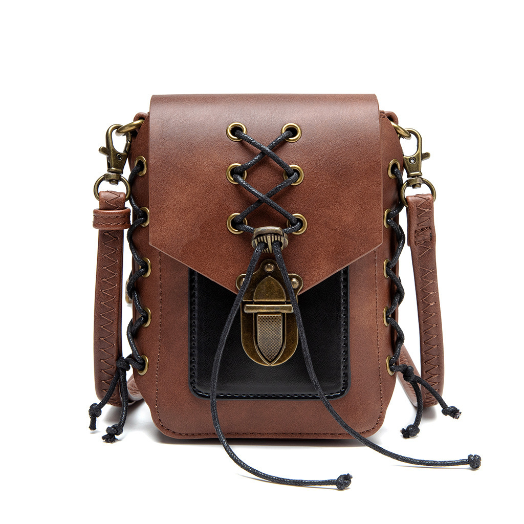 Medieval Color-Block PU Leather Women's Shoulder Industrial Style Small Square Steampunk MINI Crossbody Bag ddmymoon