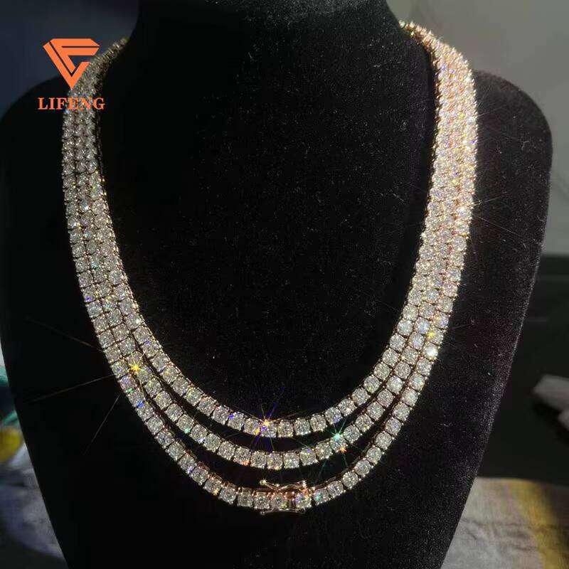 Iced Out 4mm 5mm Tennis Chain Sterling Sier Dia Moissanite Necklace Hiphop Men Woen Fine Jewelry