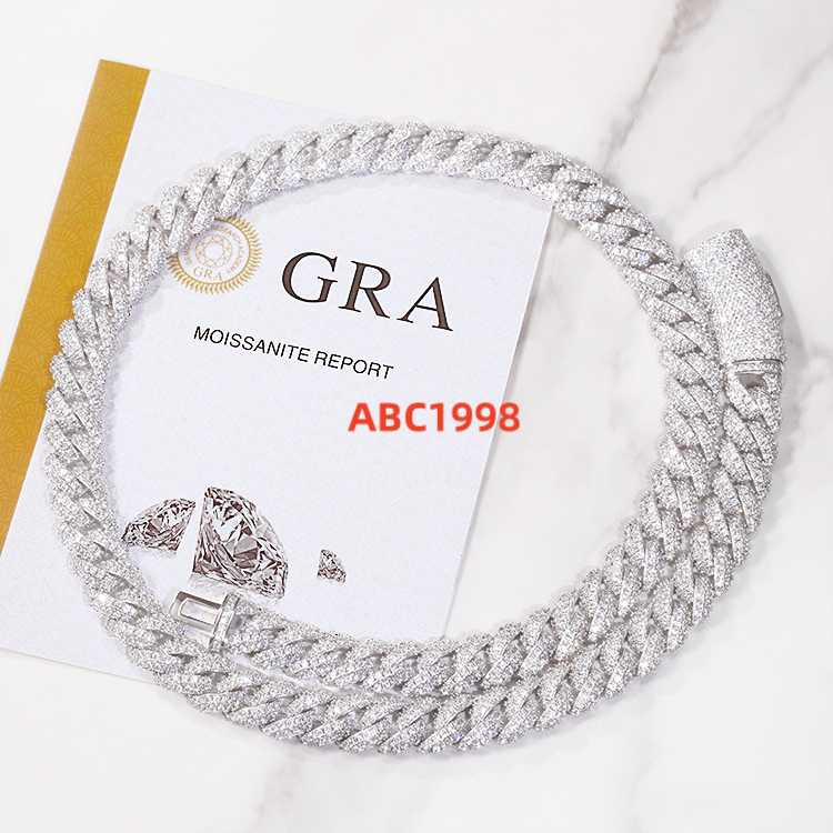 Ready to Ship Hiphop Jewelry Necklace 6mm/9mm/13mm 2Row 925 Silver Iced Out VVS Moissanite Cuban Link Chain Necklace for Men