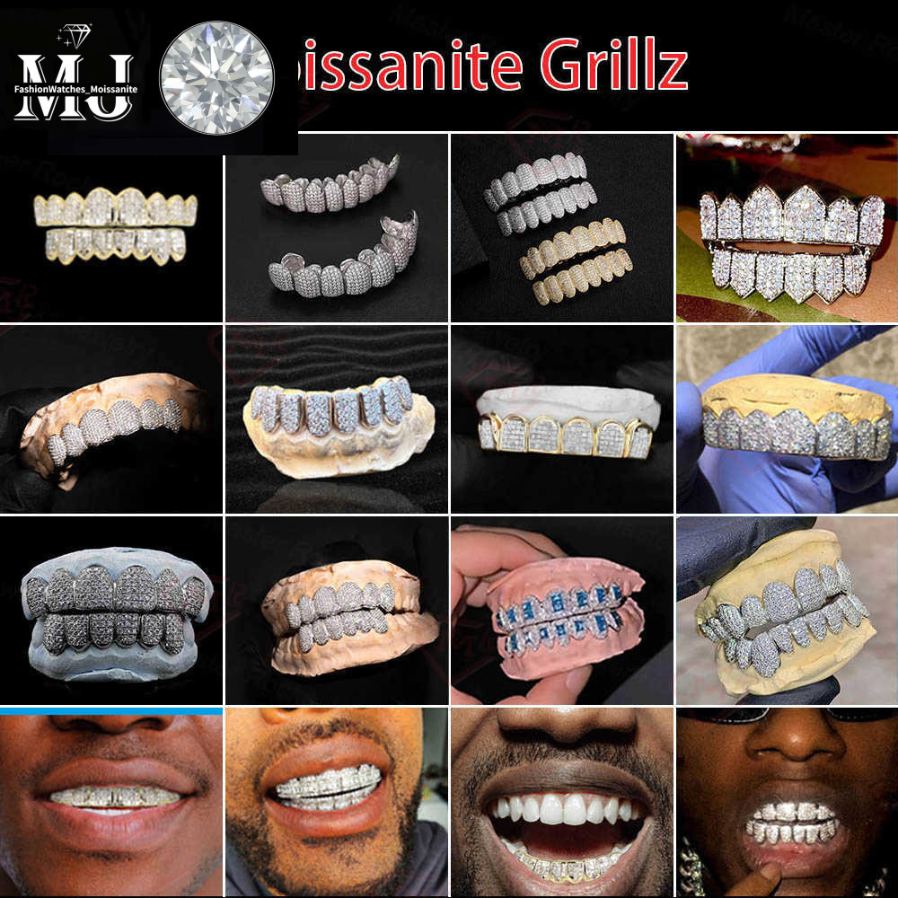 Iced Out Hip Hop Dia Teeth Rappers Top 8 Bottom Gold Plated Sterg Sliver Custom Vvs Moissanite Grillz