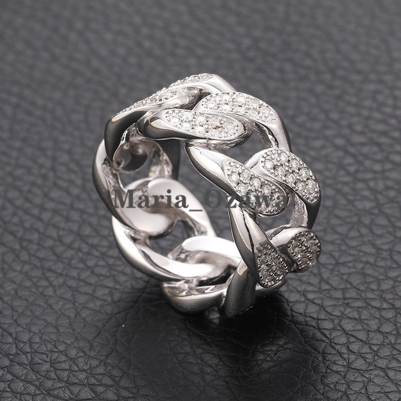 Wholesale Hip Hop Jewelry S925 Sterling Silver Ring VVS Moissanite Ring Wedding Party Jewelry Cuban Chain Iced Out Ring for Men