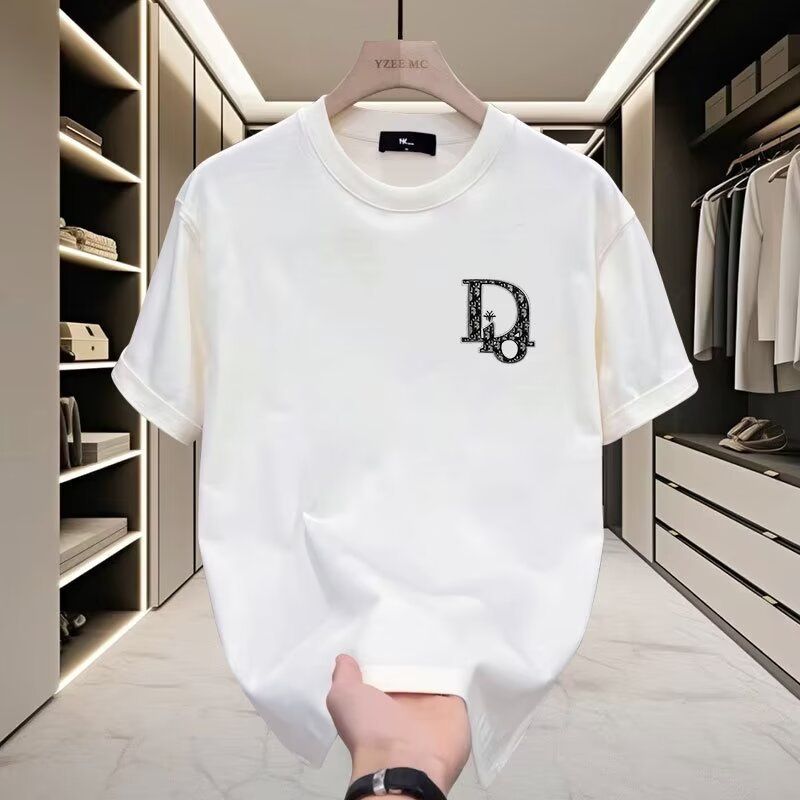 Summer new high-grade men's fashion casual all round neck short-sleeved T-shirt cotton light handsome men black white
