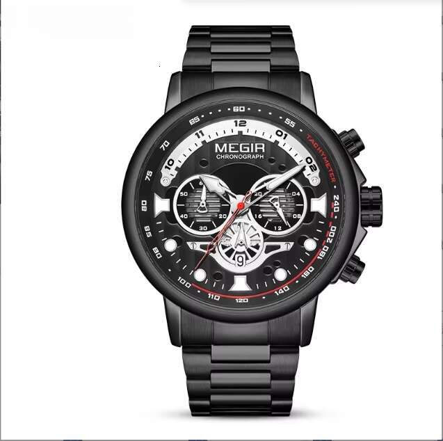 DHwatches MEGIR 2223G Men's Stainless Steel Watch - 48mm Chronograph, Waterproof 30M, Luminous, Date, Business Quartz Watch