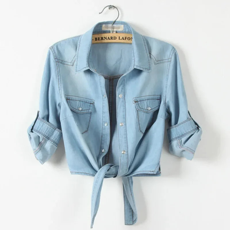 Spring Summer Curly Short Sleeve Thin Denim Jacket Female 6xl fashion Slim Knot Shirt Shawl Womens Outerwear Short Casual Tops 250728