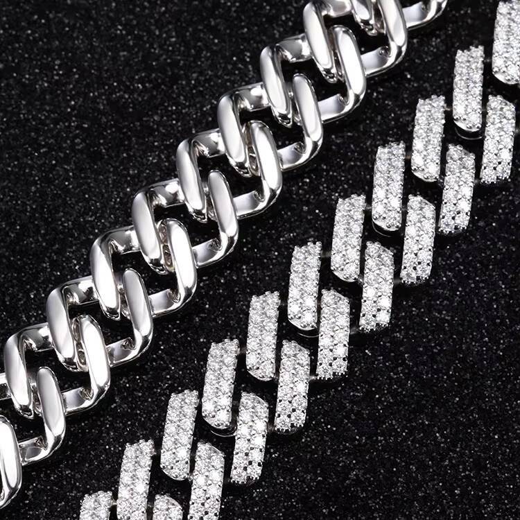 Hip Hop Style 13mm Width 2rows Cuban Necklace 925 Silver Iced Out Diamond Bracelet Vvs Moissanite Cuban Link Chain