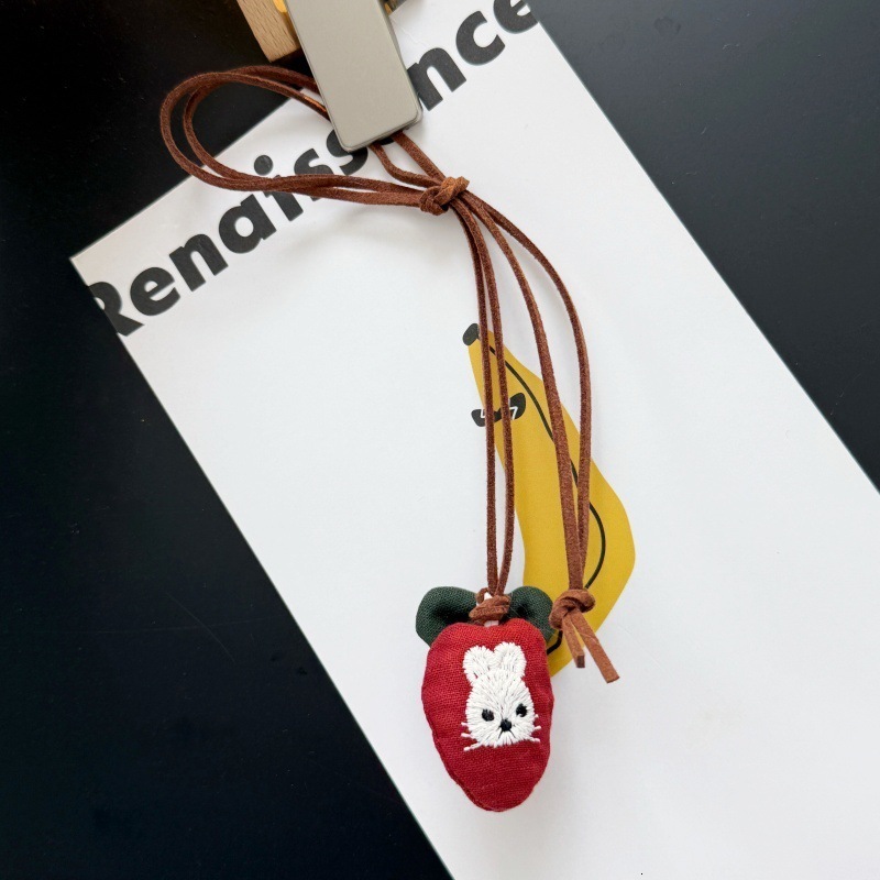 Cute Forest Style Ins Scarf Bear Cake Fabric Bunny Carrot Leather Rope Bag Pendant Sweater Chain Necklace 250726