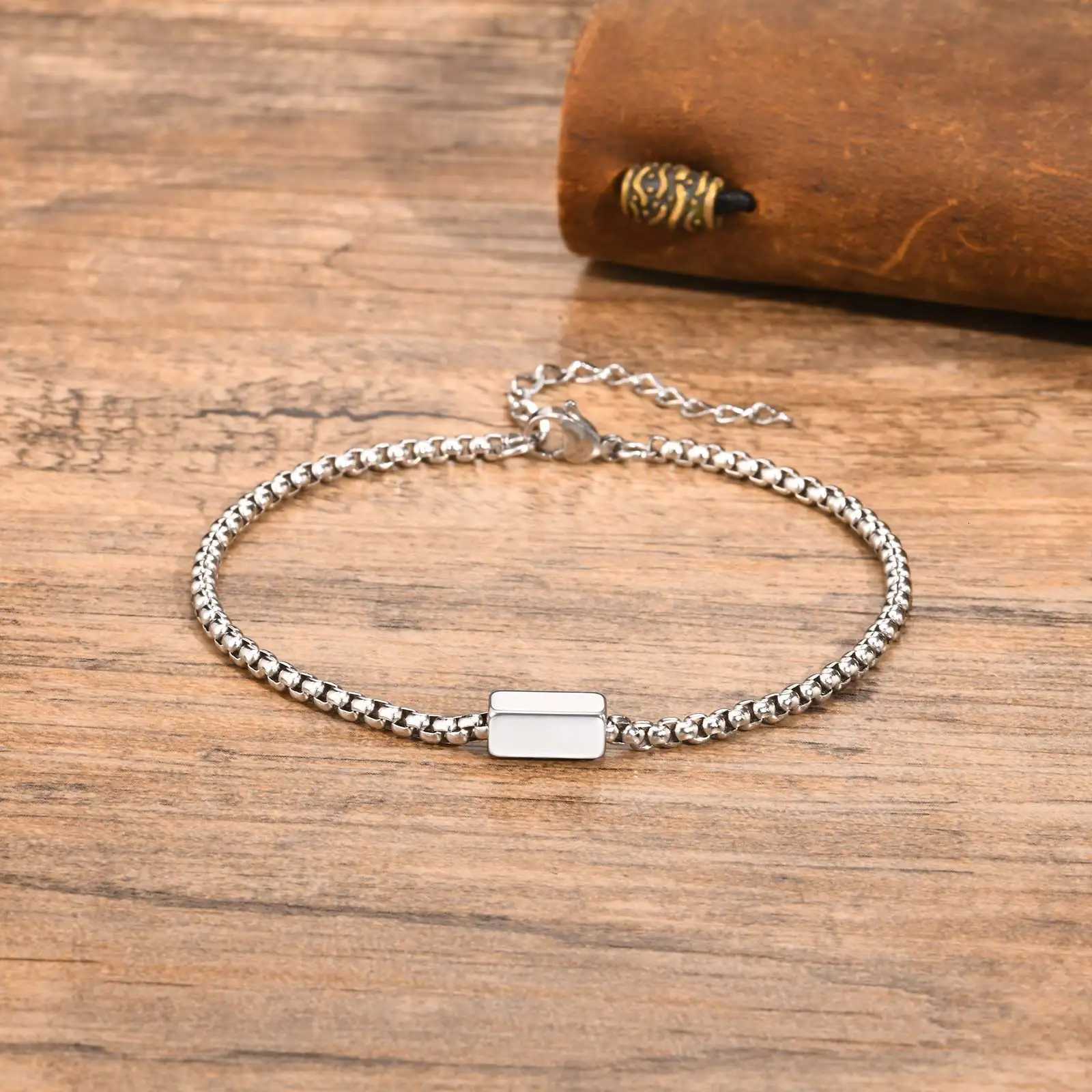 Initials Box Chain Bracelets for Men Boys Alphabet A-Z 26 Letter Stainless Steel Chain Wristband New Trend Jewelry Gifts W250728