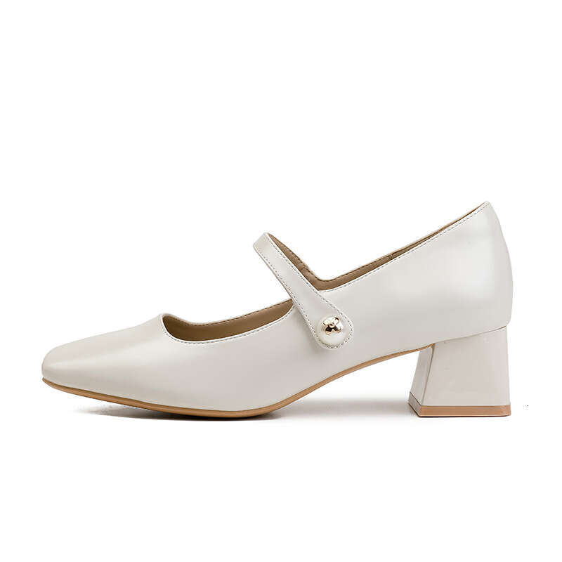 Sheepskin Mary Jane Genuine Leather Women's Comfortable Soft Sole Breathable Non-Suffocating Quality Single Shoes Elegant Square Toe High Heels