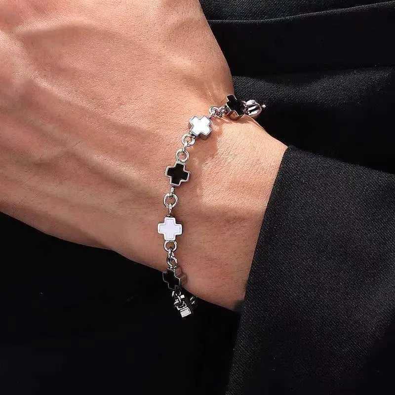 Punk Black White Cross Bracelet Bangles for Men Women Fashion Multi Layered Thick Chain Bracelet Hip Hop Street Jewelry Gifts W250728
