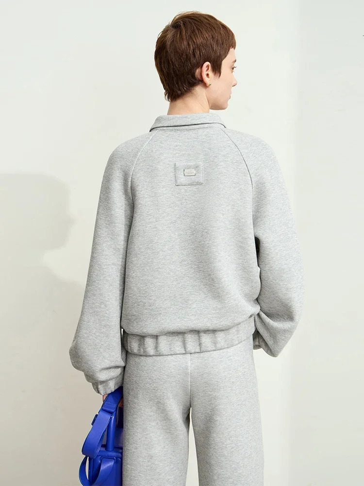 Amii Minimalism Women Hoodies Autumn Lapel Zipper Casual Loose Sporty Pullovers Trendy Solid Clothes for Women12443154 250728