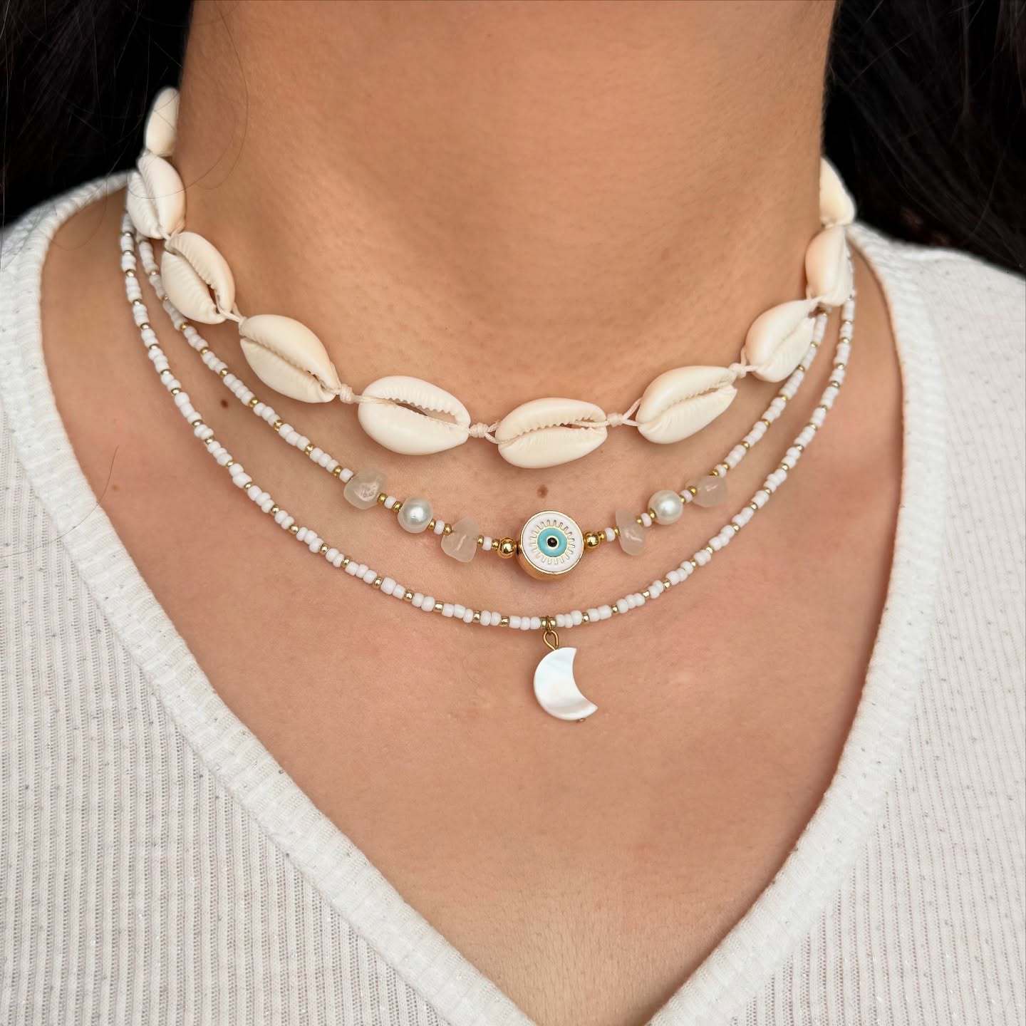 Beach Vacation Style Shell Light Niche Design White Rice Pearl Jewelry Necklace Set for Women Jewelry for Women