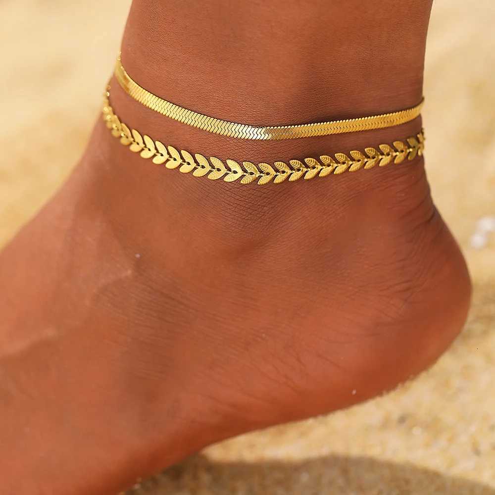 Stainless Steel Anklet Creative Splicing Wrap Around Leaf Design Blade Chain Anklet For Women Jewelry Goddess Banquet Fine Gifts W250728