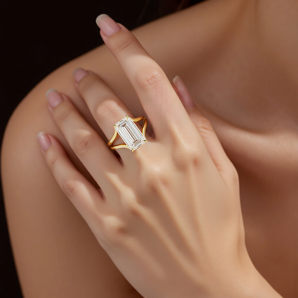 Customized Jewelry Wedding Band 18K Solid Gold 1 ct Fancy Shape Emerald Cut Lab Grown Diamond Engagement Wedding Ring