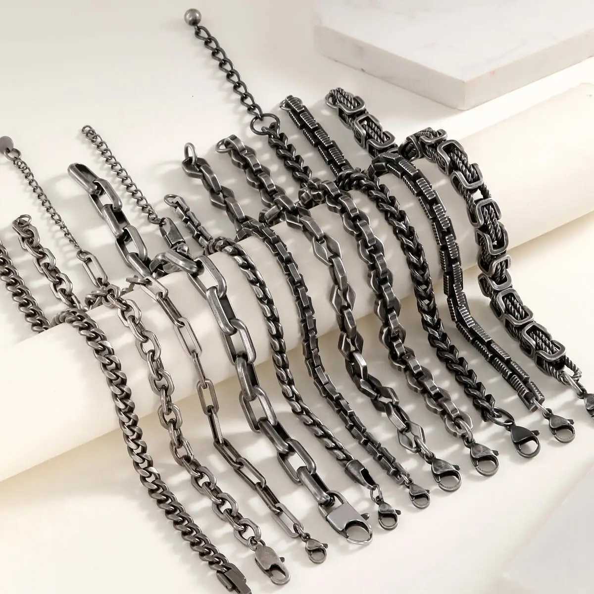 Vintage Chain Bracelets for Men Boys Byzantine Stainless Steel Braided Link Wristband Retro Jewelry Birthday Gifts for Father W250728