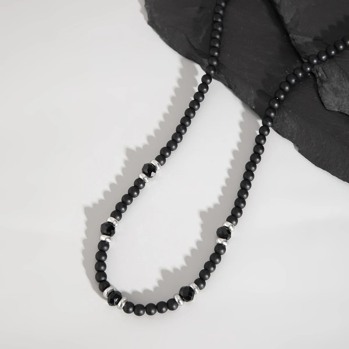 Salircon Punk Black Crystal Bead Clavicle Necklace Mens Simple Ethnic Style Bead Chain Choker On Neck Jewelry Gift 250723