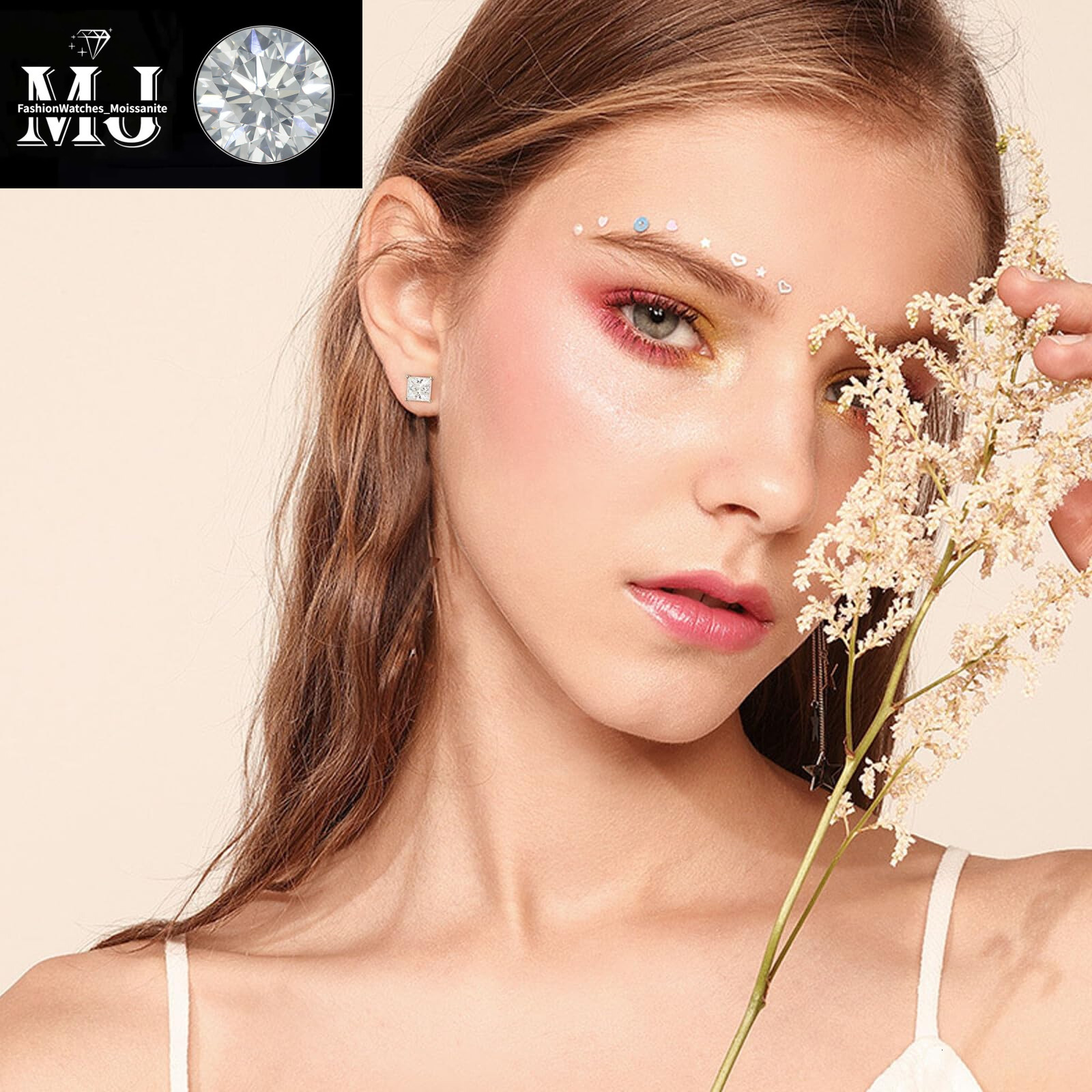 stud designer for women sterg sier 4 prong High-end luxury earrings pass dia tester vvs1 square moissanite earrings gold mens earring jewelry valentin