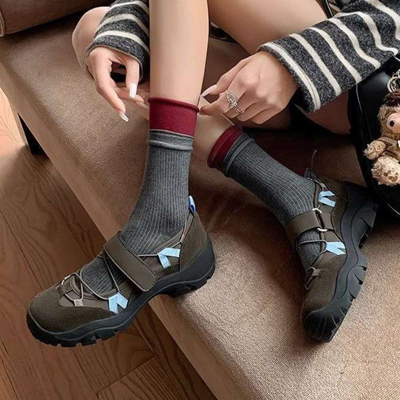 designer running shoes thick sole trainers womens sneakers retro patchwork velcro round-toe durable casual ballet style outdoor shoes