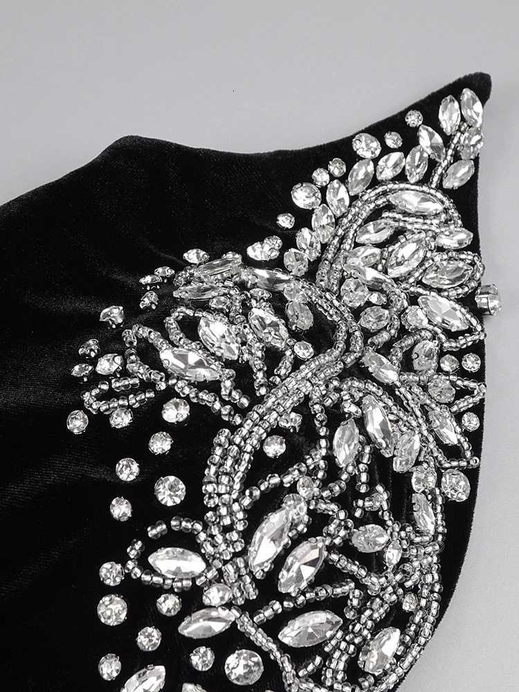 VC Long Dresses For Women Sexy Sleeveless High Split Maxi Gowns Celebrity Black Velvet With Crystal Female Clothing Z250728