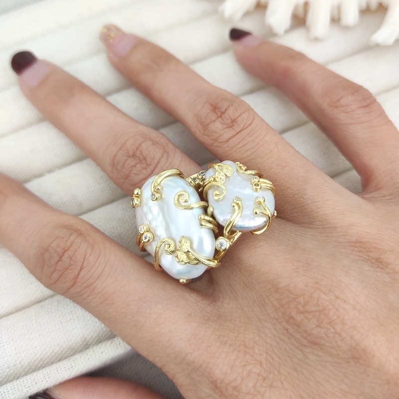 Natural Freshwater Pearl Baroque Ring Pearl Index Finger Ring Irregular Pearl Ring250603