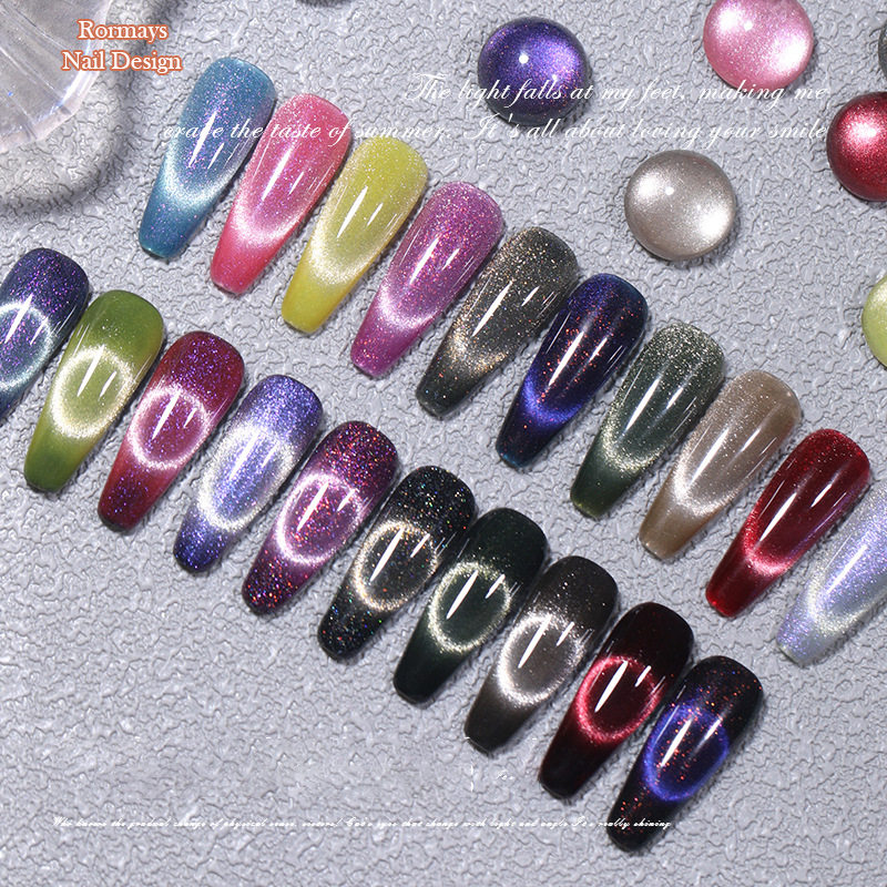 Rormays Cat's Eye gel Polished 28PCS Mixed Clearcoat Shiny Semi Permanent Star Cat's Eye Rainbow Color UVLED Primer Finish Nail Glue Salon W