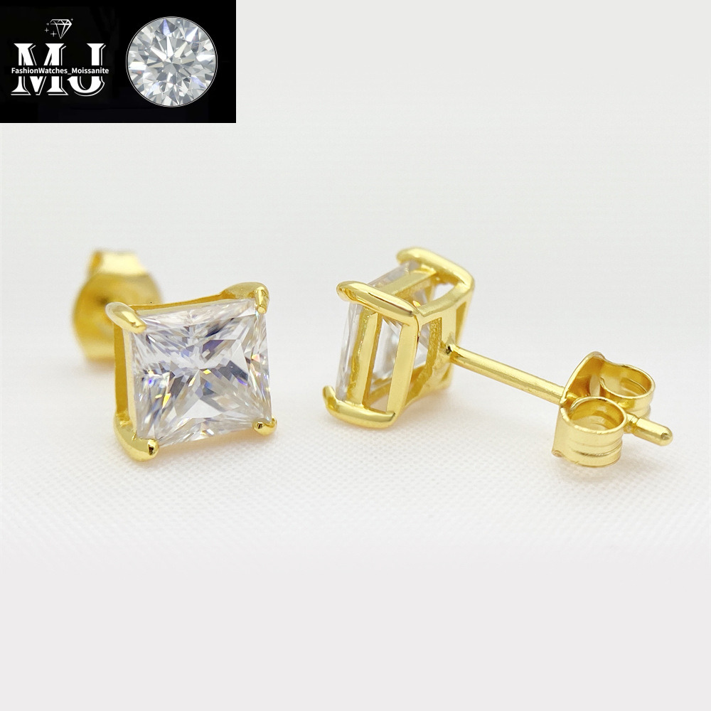 stud designer for women sterg sier 4 prong High-end luxury earrings pass dia tester vvs1 square moissanite earrings gold mens earring jewelry valentin