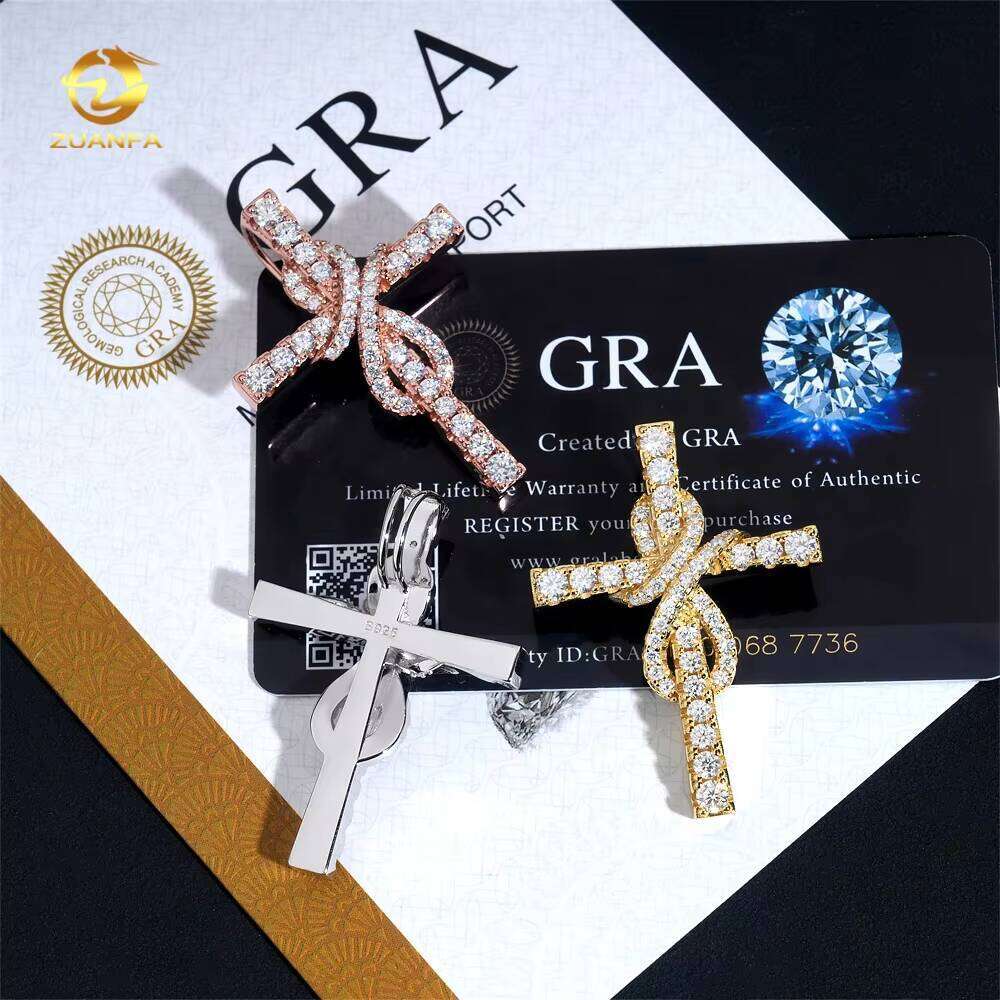 Wholesale Price Ice Out Jewelry Designer Hip Hop S Sterling Sier Vvs Moissanite Dia Cross Pendant for Necklace