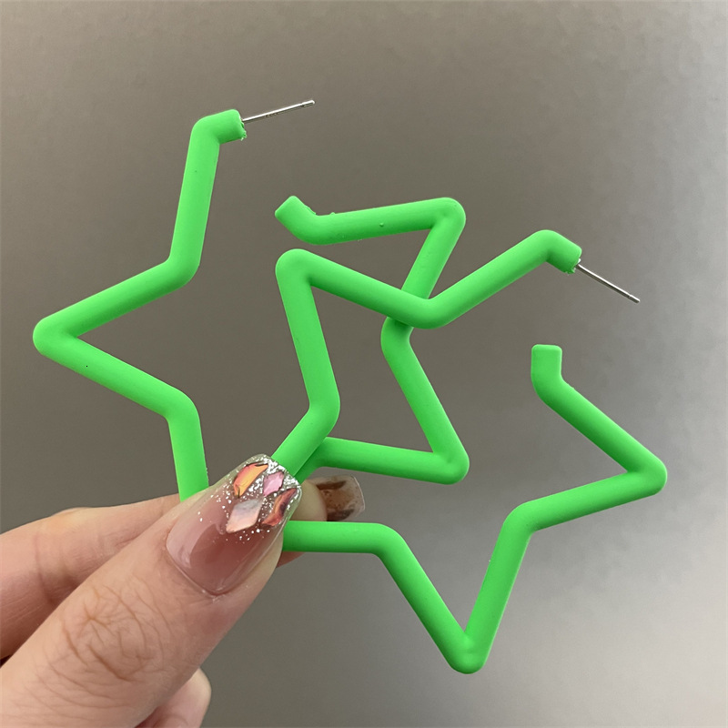 2025 New Super Large Five-Pointed for Women S Sier Needle Dopamine Candy Colorful Star Hoop Earrings