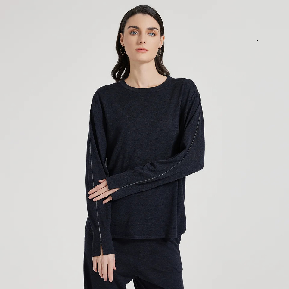 1025 High Quality y Womens Round Neck Long Sleeve Knitted Sweater Spring 30% Silk 70% Wool Sweater 250728