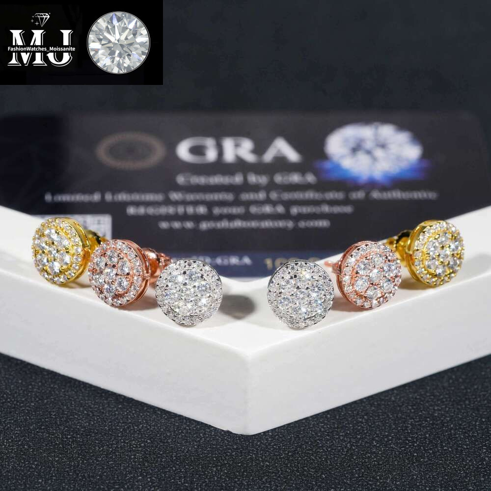 Gra Certificate Pass Dia Tester Iced Out Hip Hop Popular Sterg Sier VVS Moissanite Stud Earrings