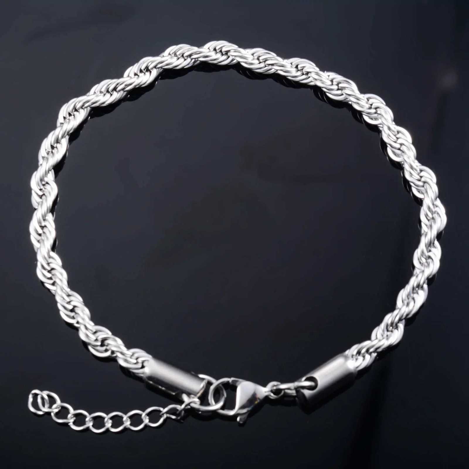 Men Stainless Steel Rope Chain Bracelet for Women Hand Bangle in Gold/Silver Color Foot Ankle Anklet Jewelry Accessories DIY Gift W250728