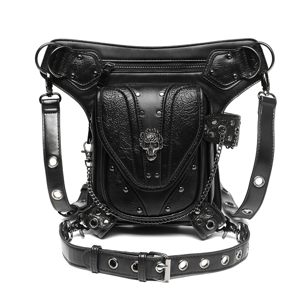 PU Leather Punk Chain Skull Motorcycle Women's Single Shoulder Crossbody Waist Bag Men ddmymoon