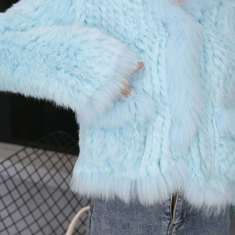 2024 Full Sleeves Outwear Autumn Winter Women Real Rex Rabbit Thick Coat 100% Natural Fur Warm Knitted Female Jacket