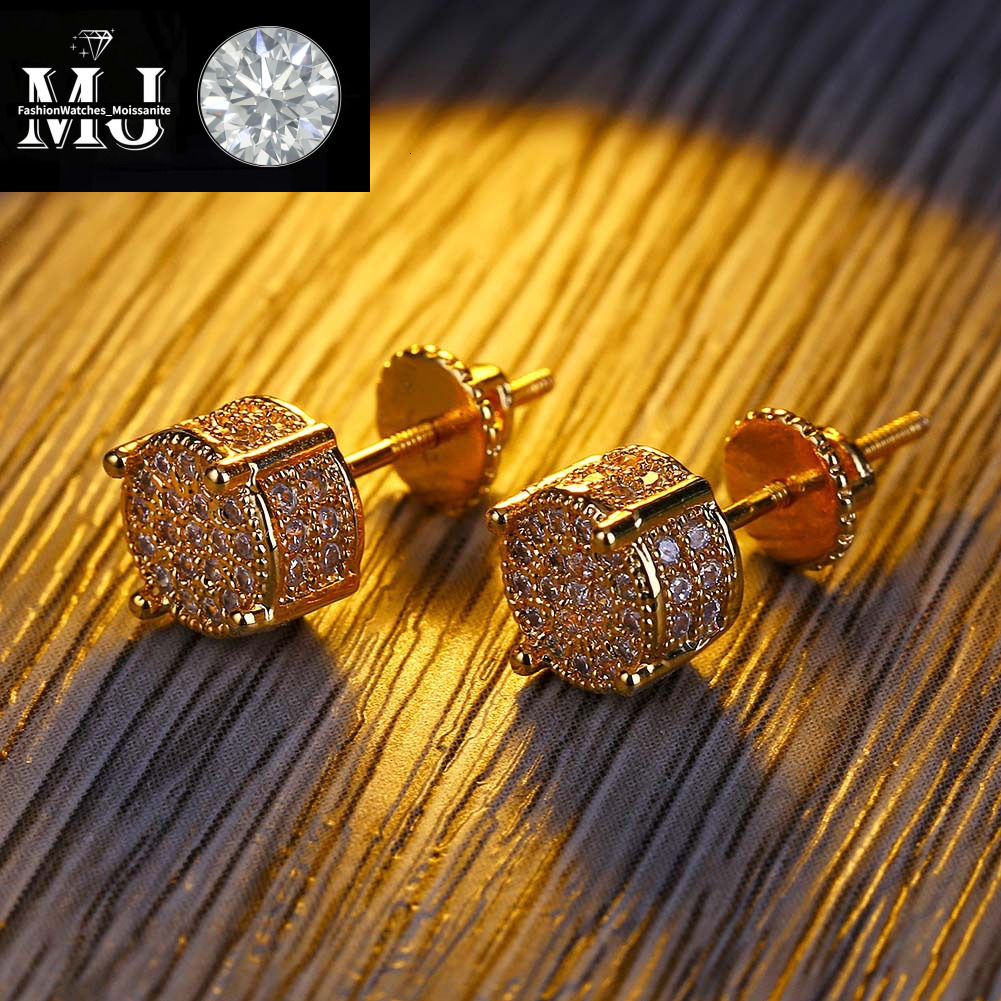 Mens Hip Hop 14 Moissanite Dia Earrings Designer sterg sier Jewelry Ear Stud Womens Fashion Gold Round Zircon Earring For Men Women HIPHOP