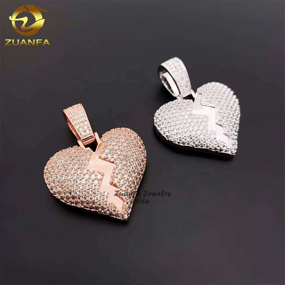High Quality fashion vvs Silica Sier Broken Heart Men's Pendant