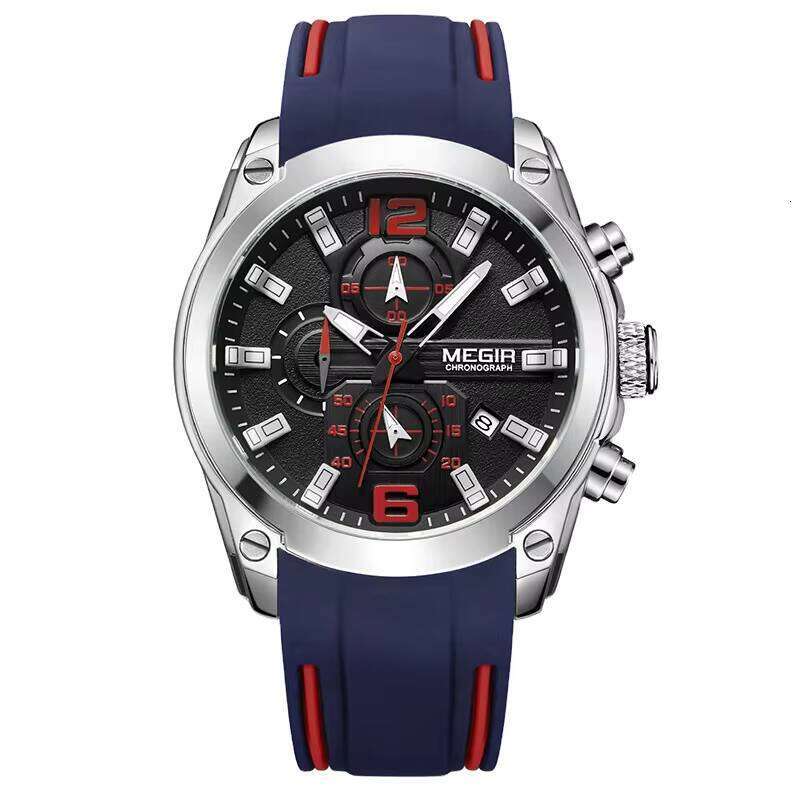 DHwatches MEGIR 2063G Men's Sports Watch 46mm Chronograph, Luminous, Waterproof 30M, Silicone Strap, Quartz Movement, Calendar
