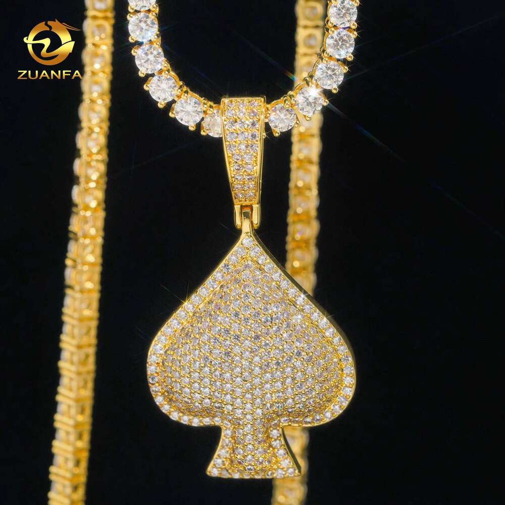 Fashion Playing Card Custom Sier Hip Hop Bling Heart Spade VVS Moissanite Pendant for Necklace