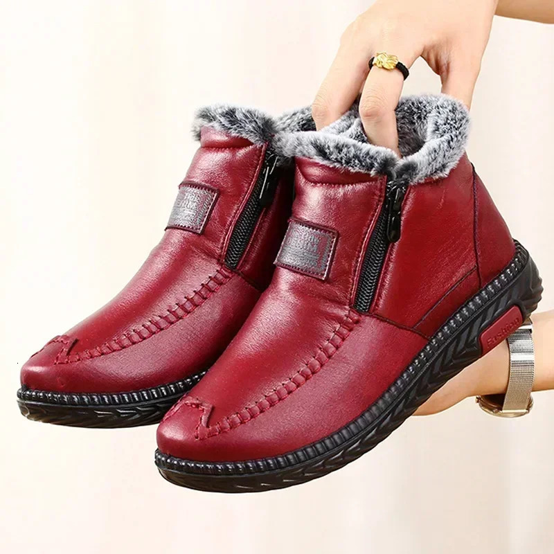 2024 Womens Boots Plush Female Shoes Anti-slip Womens Snow Boot Winter Cotton Leather Shoes Casual Ankle Boots Botas Mujer 250725