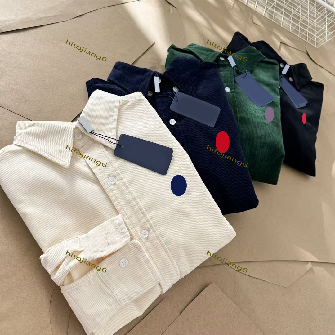 Mens Polos Designer Colorful Shirt Oxford Spinning Corduroy Long Sleeved Shirts Business Slim Tops Solid Color Embroidery Fashion Casual Tees