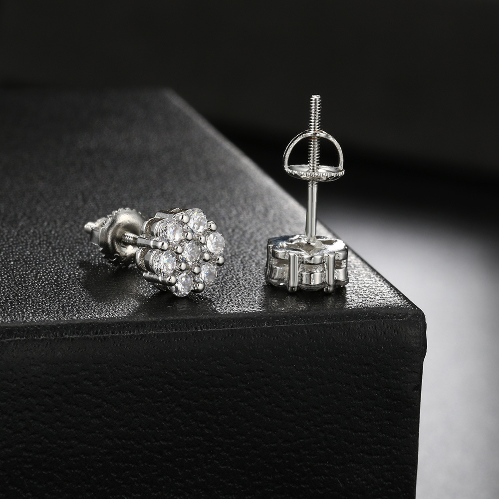 Delicate Sparkling Women Screw Back Zirconia Flower Stud Earrings 18K Real Gold Plated Brand Designer Cute Cubic Crystal Diamond Ear Stud Fine Wedding