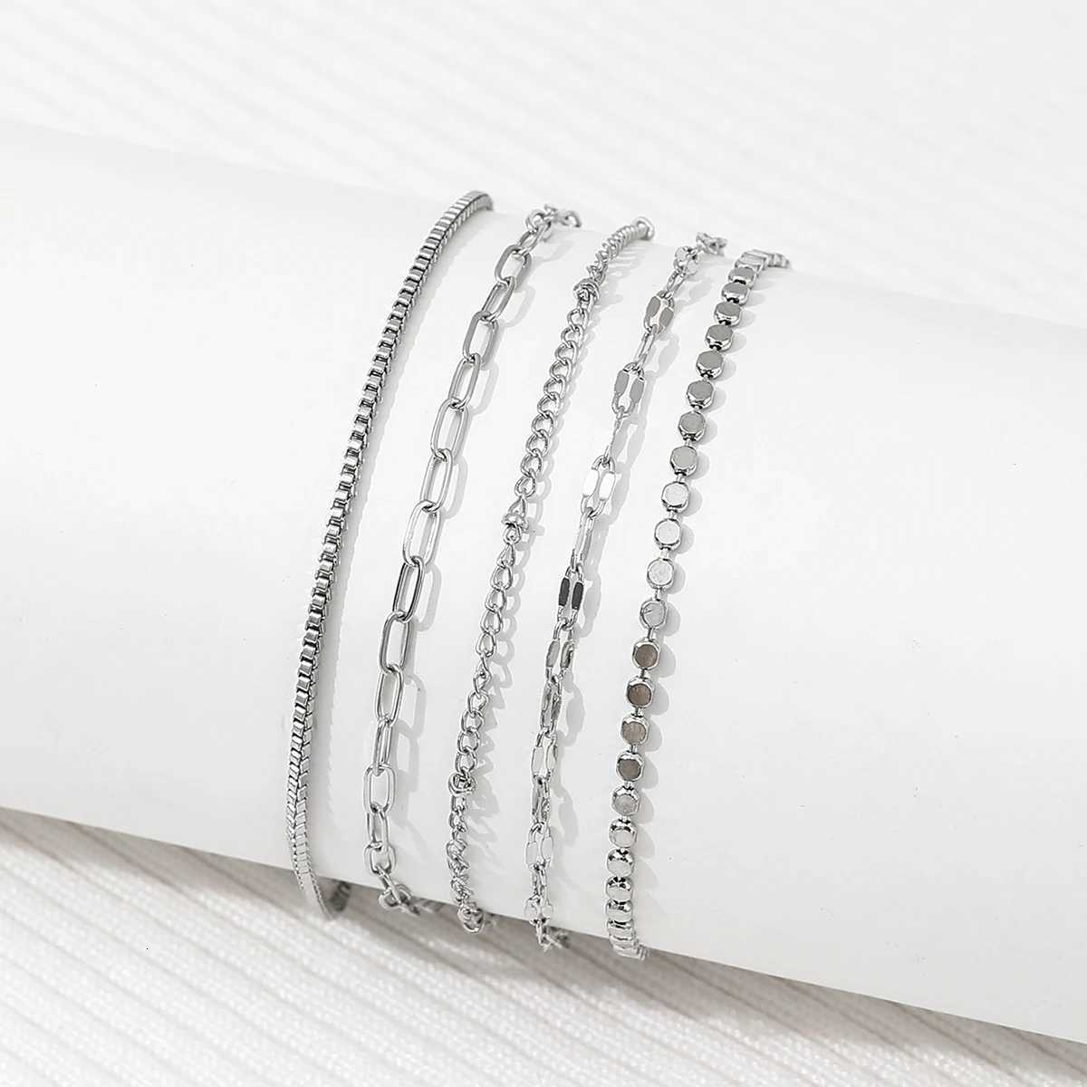 5pcs/Set Fashionable Womens Chain Bracelet Set Jewelry Accessories W250728