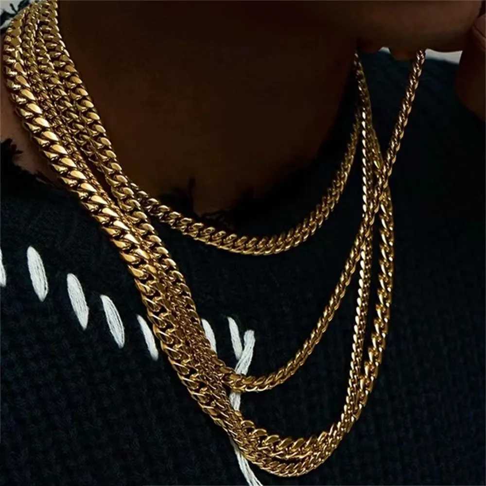 Gold Color Cuban Chain Stainless Steel Men Necklace Simple Basic Chain Necklace For Women Hip Hop Jewelry Trendy Accessories XJ250708
