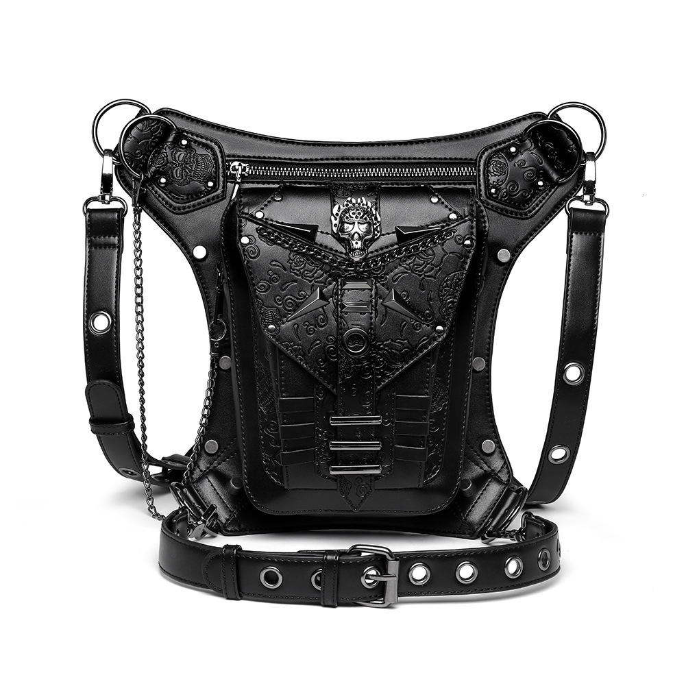 New Steampunk Women's Single Shoulder Crossbody Skull Chain Outdoor Motorcycle Waist Bag for Men ddmymoon