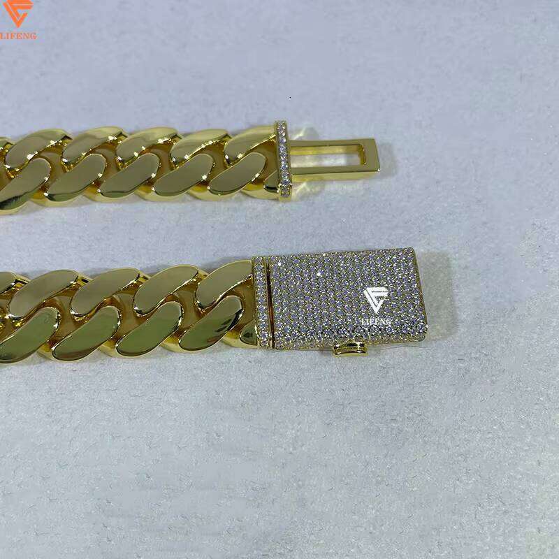14mm Custom Yellow Gold Plated Plain Miami Cuban Curb Link Chain Hip Hop Jewelry Design Men Necklaces