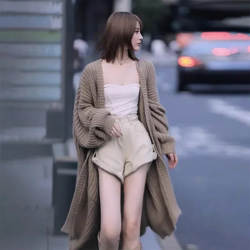 Women Long Cardigan Spring Knitted Loose Vneck Autumn Winter Elegant Sweet Outerwear Ladies Sweater Coat Soft Jacket Y2K 250728