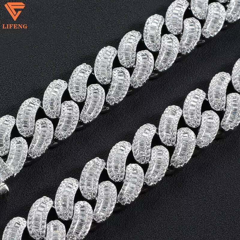 High Quality Women Trendy Accessories 10mm Simple Moissanite Sier Color Chain Fashion Cuban Bracelet Set