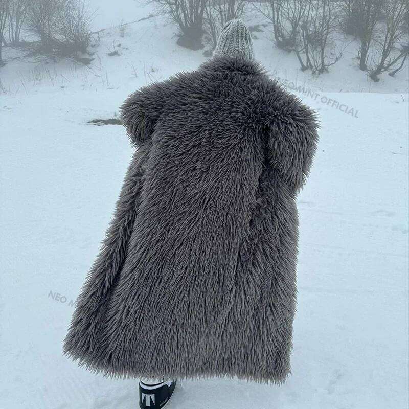 Neo Mint Extra Long Lamb Teddy Coat Women Winter Ladies Mob Wife Style Oversized Chunky Faux Fur Jacket Overcoat