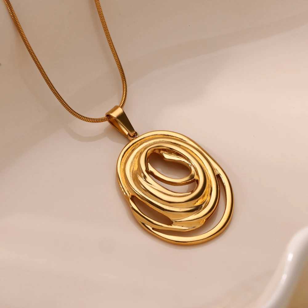 Geometric Oval Pendant Necklace for Women Stainless Steel Gold Color Necklace for Christmas Party Jewelry Gift Z250910