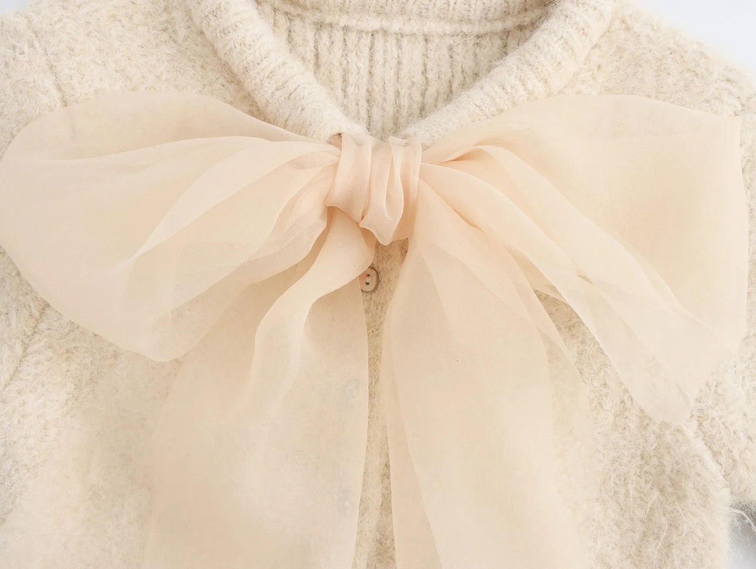 DEEBABEE Korean Style Womens Clothing Sweet Short Sleeved Knitwear Transparent Bow Decoration Sweater Cardigan For Women 250728