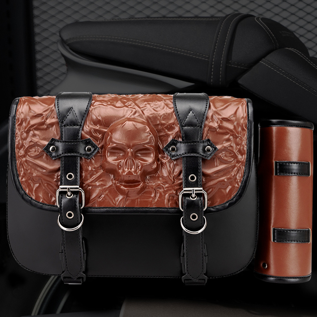 PU Leather Patchwork Color-Block Prince Cruiser Motorcycle Punk Style Side Bag Niche Rider Modification Accessories ddmymoon