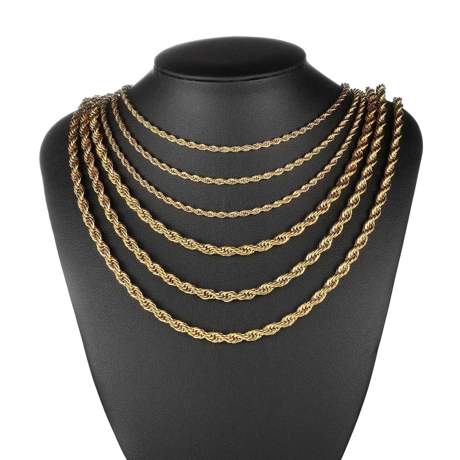2-6MM Gold Color Twisted Rope Chain Necklace Stainless Steel Never Fade Waterproof Choker For Men Women Fashion Jewelry XJ250708